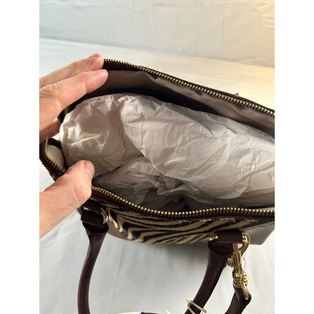 IACUCCI Italy Brown Leather‎ Zebra Print Calf Hair Satchel Handbag 1081RD NWT